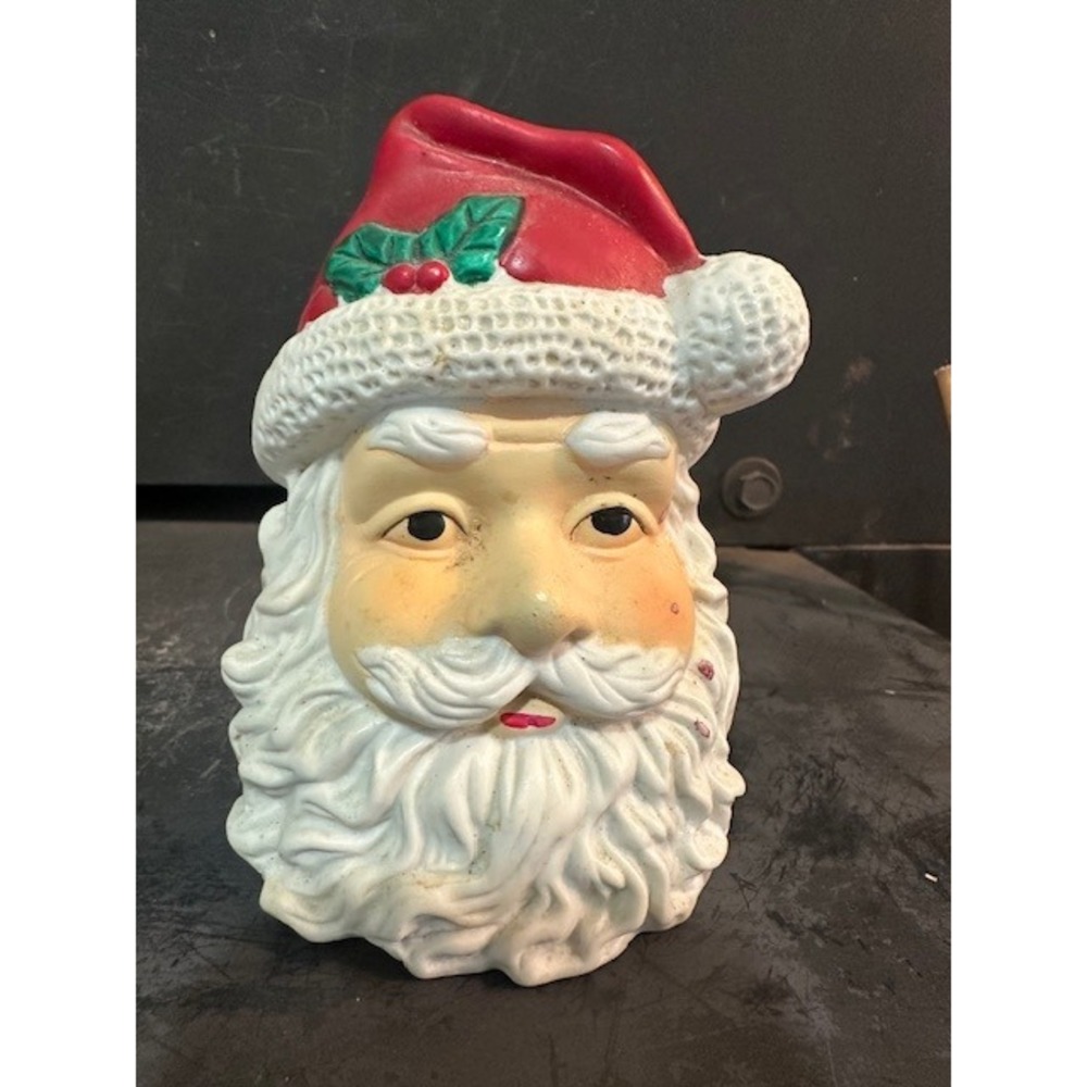 K's Collection Santa Claus Head Figurine Vintage Christmas Decor Red White 4.5"